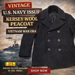 Vintage U.S. Navy issue Kersey Wool Peacoat 42 R / Large
